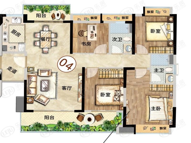 奥园誉景湾四房两厅两卫125㎡户型户型图