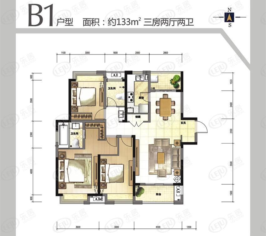 b1户型三室两厅两卫