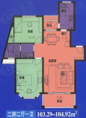 连城房型: 二房;  面积段: 95.86 －109.48 平方米;
户型图