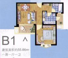 临汾名城三期房型: 一房;  面积段: 55.66 －55.66 平方米;
户型图