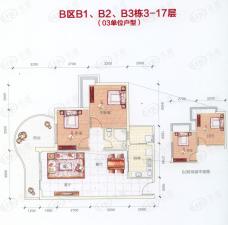 江源半岛花园B区3—17层03单位二房二厅户型图