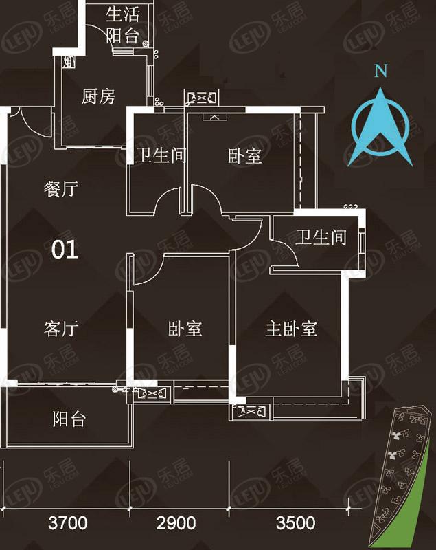 越秀·可逸阳光b2/b3栋4-10层01单元户型图
