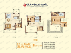武汉恒大科技旅游城C3-4-4(A型）户型户型图