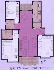 东方名筑-馥园房型: 三房;  面积段: 102.65 －124.26 平方米;
户型图