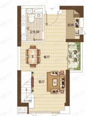 中海联·智汇城50㎡复式公寓一层户型图