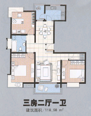红菱苑房型: 三房;  面积段: 110 －120 平方米;
户型图