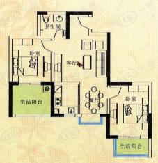 中华世纪城在售D户型 两室两厅一厨一卫户型图