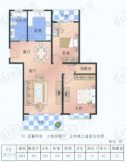 建华新苑房型: 二房;  面积段: 104.1 －122.21 平方米;户型图