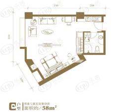 京隆国际公寓一房二厅一卫-58平米户型图