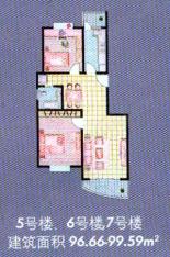 翔殷心秀房型: 二房;  面积段: 93.48 －108.21 平方米;
户型图